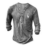 Mens Casual Shirts Sale Clearance Cheap Mens Long Sleeve Henley Shirt Cotton Linen Beach Yoga Loose Fit Henleys Tops Baggy Casual Hippie V Neck T Shirts Mens Casual Jumpers V Neck Tunic Blouse Grey