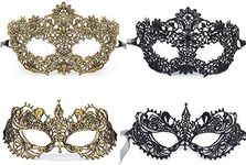 iMapo Masquerade Mask for Women 4 Pack, Girl's Sexy Lace Venetian Eye Masks for Cosplay Party - Gold, Black