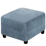 GAMUKAI Velvet Ottoman Slipcover Stretch Square Footstool Slipcover Folding Storage Ottoman Covers for Living Room with Elastic Bottom (Dusty Blue)