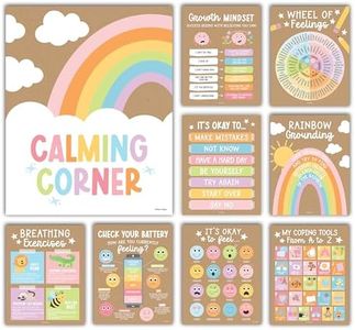 Hadley Designs Calming Corner Posters for Classroom Decor -9 Calm Down Corner Supplies Classroom Must Haves, 11x14 Feelings & Emotions Chart for Kids, Kraft Mental Health Posters for School Counselors