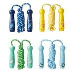 THE TWIDDLERS - 4 Kids Skipping Ropes, Traditional Fabric & Natural Premium Wood with Animal Themed Handles﻿, Adjustable Length, Children's Jumping Ropes, Great for Birthdays, School, Stocking Fillers