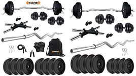 Kore PVC 16 Kg Home Gym Set with One 3 Ft Curl and One Pair Dumbbell Rods with Gym Accessories & PVC 20 Kg Home Gym Set with One 3 Ft Curl Rod and One Pair Dumbbell Rods