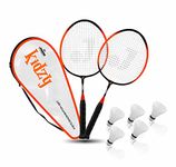 Jaspo Kidzyy Steel Badminton with 5 pc. Feather Shuttlecock, Carry Bag (Suitable for Kids)-Made in India. (Orange)