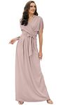 koh koh Plus Size Womens Long Formal Short Sleeve Cocktail Flowy V-Neck Casual Bridesmaid Wedding Party Guest Evening Cute Maternity Work Gown Gowns Maxi Dress Dresses, Dusty Pink 2XL 18-20