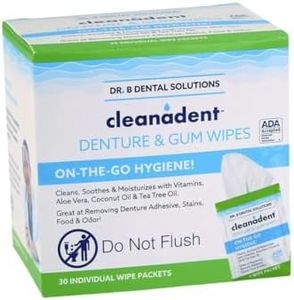 Dr. B Dental Solutions Cleanadent Dental Wipes, Denture Cleaner Removes Adhesives, Food, Stains, and Odor 30 Count Pack of 2