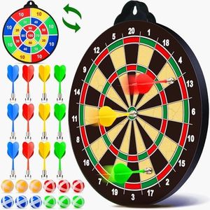 2 in 1 Magnetic Dart Board, Kids Double-Sided Dart Board with 12 Magnetic Darts and 12 Sticky Balls, Indoor Travel Outdoor Party Games Toys Gifts for 5 6 7 8 9 10 11 12 Year Old Boys Kids and Adult