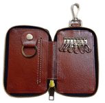 GIMNER Genuine Leather Key Case Pouch Wallet Key Chain Key Holder Ring with 8 Key Buckles, 1 Dock Hook, 1 Detachable Key Ring, Dark Brown&Black(L 13cm x B 8cm x W 2cm) (Hunter Brown 1)