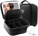 MOMIRA Travel Makeup Bag with Lighted Mirror, Adjustable Brightness in 3 Color Scenarios, Waterproof, 10x Magnifying Mirror, Rotatable Independent Light Mirror-Black (Woven)