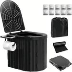Deoxys Portable Camping Toilet, Folding Toilet for Adults with Lid and Retractable TP Holder, Waterproof Porta Potty with Carry Bag and Disposible Liners for Camping, Hiking, RV Travel