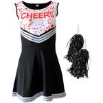 Zombie Cheerleader Costume Adult with Blood Splash and Pom Poms Dead Cheerleader Zombie Dress Up - Black & White L