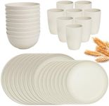 32Pcs Wheat Straw Dinnerware Sets, Camping Dishes Plates Cups Lightweight Unbreakable Dinner Ware Microwave Dishwasher Safe Kids Dinnerware Set for Camping Picnic RV Dorm