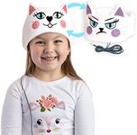 CozyPhones Over The Ear Wired Headband Headphones - Kids Headphones Volume Limited with Thin Speakers & Super Soft Stretchy Headband - Happy and Sad Cat ,1.0 count