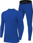 PowerLayer Boys' Performance Base Layer Thermal Long Sleeve Top & Tights Compression Set - Dazzling Blue Top + Dazzling Blue Tights, M Ragazzi (8-10 anni)