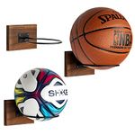 PUERSI Ball Holder Wall Mount Set of 3, Ball Storage Display Wood & Metal for Basketball Football Soccer Volleyball, Rustic Brown