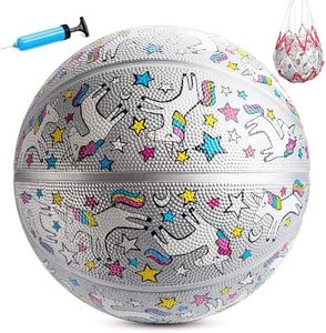 INPODAK Basketball 27.5 Inches Size 5 Unicorn Street Junior Basketball Classic Sport Ball Game Indoor Outdoor for Girl Kids Teenage Christmas Halloween Birthday Gift with Pump& Net
