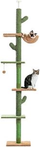 PAWZ Road Árbol rascador de cactus de suelo a techo, torre para gatos con altura ajustable (229-275 cm), 5 niveles Cat Climbing Activity Center con acogedora hamaca, plataformas y bolas colgantes