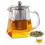 Fychuo Square Glass Teapots with Infuser Tea Pot 350ml Small Teapot Borosilicate Glass Tea Pot Infusers for Loose Tea Glass Teapot Stovetop Safe Heat Resistant