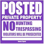 WristCo Posted Sign Purple Private Property for outdoors - 11" x 11" 25 per Pack weatherproof tear-resistant Tyvek high visibility for warning no trespassing hunting fishing trapping