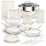 Gotham Steel 20 Pc Ceramic Pots and Pans Set Non Stick, Kitchen Cookware Sets, Pot and Pan Set, Ceramic Cookware Set, Non Toxic Cookware Set, White Pots and Pan Set, Dishwasher Safe - Cream