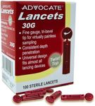 Advocate 30G Sterile Blood Lancets for Dietetic Testing, Add to Universal Lancing Devices, Easy-to-Use Twist Top and Thin Lancets, Essential Diabetic Supplies 100 Count