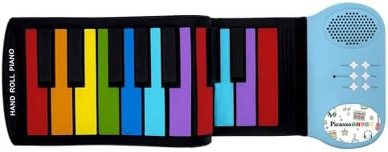 PicassoTiles® PT49 Kid's 49-Key Flexible Roll-Up Educational Electronic Digital Music Piano Keyboard w/Recording Feature, 8 Different Tones, 6 Educational Demo Songs & Build-in Speaker - Rainbow