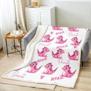 Dinosaur Girls Pink Dino Fleece Throw Blanket for Bed Sofa Couch Kids Cute Cartoon Jungle AnimalsPattern Sherpa Blanket Room Decor Twin 60"x80" Soft and Cozy Fuzzy