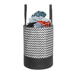 PrettyKrafts 45L Non Woven Wave Printed Round Foldable Large Laundry Bag/Basket With Handle, Freestanding Cloth/Toy Storage Organizer for Bedroom, Bathroom (36x36x45cm, Black & White, Set of 1)