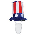 Beistle 66168 Patriotic Plush Hat with Beard - 1 Pc, Fabric, Red/White/Blue