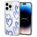 CYRILL Cecile Compatible with iPhone 14 Pro Max Case Clear, Blue Hearts Scribble Cute Case for iPhone 14 Pro Max (2022) - Crystal Clear Doodle Hearts Blue