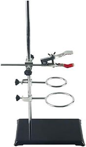 Laboratory Grade Metalware Set - with Support Stand (8.3"x5.5"), 2 Retort Rings (Dia. 2.2"/2.6"), Rod (Length 19.7") and Burette Clamp