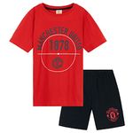 Manchester United Boys Pyjamas Set Nightwear T-Shirt Shorts Summer Pyjamas for Kids Teenagers 100% Cotton Lounge Wear Supporters' Gear PJs 5-14 Years Man United Gifts for Boys (Red/Black, 11-12 Years)