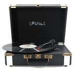 LP&No.1 Suitcase Vinyl Record Player, 3 Speed Portable Turntable with Built-in Speakers, RCA Output&Line in Input and Headphone Jack, Black with White