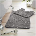 GC GAVENO CAVAILIA Memory Foam Bath Mat For Bathroom 2 Piece | Highly Water Absorbent Quick Dry Toilet Rugs | Waterproof Back Anti Slip Bathroom Mat | Grey
