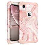 BENTOBEN for iPhone XR Case Marble, Phone Case for iPhone XR, Three Layers Heavy Duty Shockproof Hard PC Soft TPU Cover Bumper Glitter Gold Pink Marble Pattern Protective Case for iPhone XR, Pink