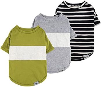 Fitwarm 3 Pack Color Block Striped Dog Shirt, Summer Dog Clothes for Small Dogs, Breathable Lightweight Pet Tshirt with Sleeves, Cat Outfit, Oliver Green, Grey, Black, Medium