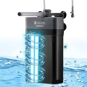 XpertMatic Aquarium Filter 220GPH, Built-in 9W Clean Light, Submersible Powerful Pump for 20-50 Gallon Tank, Fish Tank Filter, Double Filtration Design, for Pond Turtle Tank Saltwater Freshwater