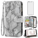 Asuwish Phone Case for Google Pixel 3 Wallet Cell Cover with Tempered Glass Screen Protector and Marble Leather Flip Credit Card Holder Slot Stand Pixel3 III Pixle 3case Women Men Grey