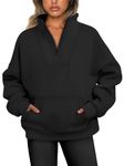 Womens Half Zip Sweatshirt Oversized Fleece Pullover Hoodie Workout Long Sleeve Jumper Black