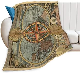 Nautical Map Vintage Compass Soft Throw Blanket All Season Microplush Thick Warm Blankets Tufted Fuzzy Flannel Throws Blanket for Bed Sofa Couch 80"x60"