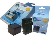 UpStart Battery New - Fully Decoded BP-808 Replacement 2 Batteries+Charger Kit for Canon Camcorders