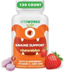 VitaWorks Kids Elderberry With Zinc and Vitamin C - Immune Support Supplement Chewable Tablets - Tasty Natural Mixed Berry Flavor - Vegan, Vegetarian, Gluten Free, Non-GMO, for Children, 120 Chewables