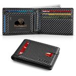 RUNBOX Slim Wallet for Men Minimalist Leather Bifold RFID Blocking with Gift Box Carbon Fiber Black