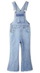 KIDSCOOL SPACE Girls Denim Flared Overalls Pants,3D Accordion Deep Heel Pockets Bell Bottom Jeans Dungarees,12