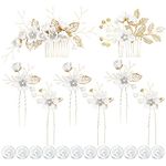 inSowni 20 Pack White Decorative Flower Bridal Wedding Hair Side Combs+U-shaped Flower Hair Pins+Twist Spiral Pearl Hair Pins Pieces Headpieces Accessories for Brides Bridesmaids Women Girls (White)