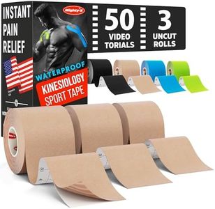 Waterproof Kinesiology Tape - [3 Rolls] - Kinetic Tape - Joints Support & Muscle Pain Relief - 16.4 ft Uncut Knee Tape + 50 Videos - Beige Muscle Tape