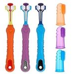 tonyg-p 3 Sided Dog Toothbrush with Silicone Finger Toothbrush, Pet Toothbrush Addition Bad Breath Tartar Teeth Care for Small to Large Dogs Cats Cleaning Mouth (Orange, Purple, Blue)