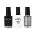 MoYou Nails Bundle of 3 Stamping Nail Polish: Black, Silver and White Colours Used to Create Beautiful Nail Art Designs Sourced Directly from the Manufacturer