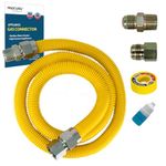 PROCURU 1" OD x 60" (5Ft) x 3/4"MIP x 3/4"FIP Universal Gas Flex Connector Kit, Weatherproof Max-Flow High Capacity Stainless Steel Tubing with Yellow Coating for Tankless Water Heaters (Blue Series)