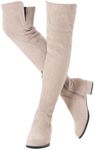 N.N.G Over the Knee Boots for Women Neutral Size 8.5 Flat 1inch Low Heel Suede Block Thigh High Long OTK Winter Stretch Ladies