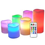 DRomance Flameless Flickering Candles Color Changing with 18-Key Remote Timer, Battery Operated Real Wax Set of 6 LED Pillar Candles Indoor Valentine's Day Romantic Decor(3" x 3"-6")